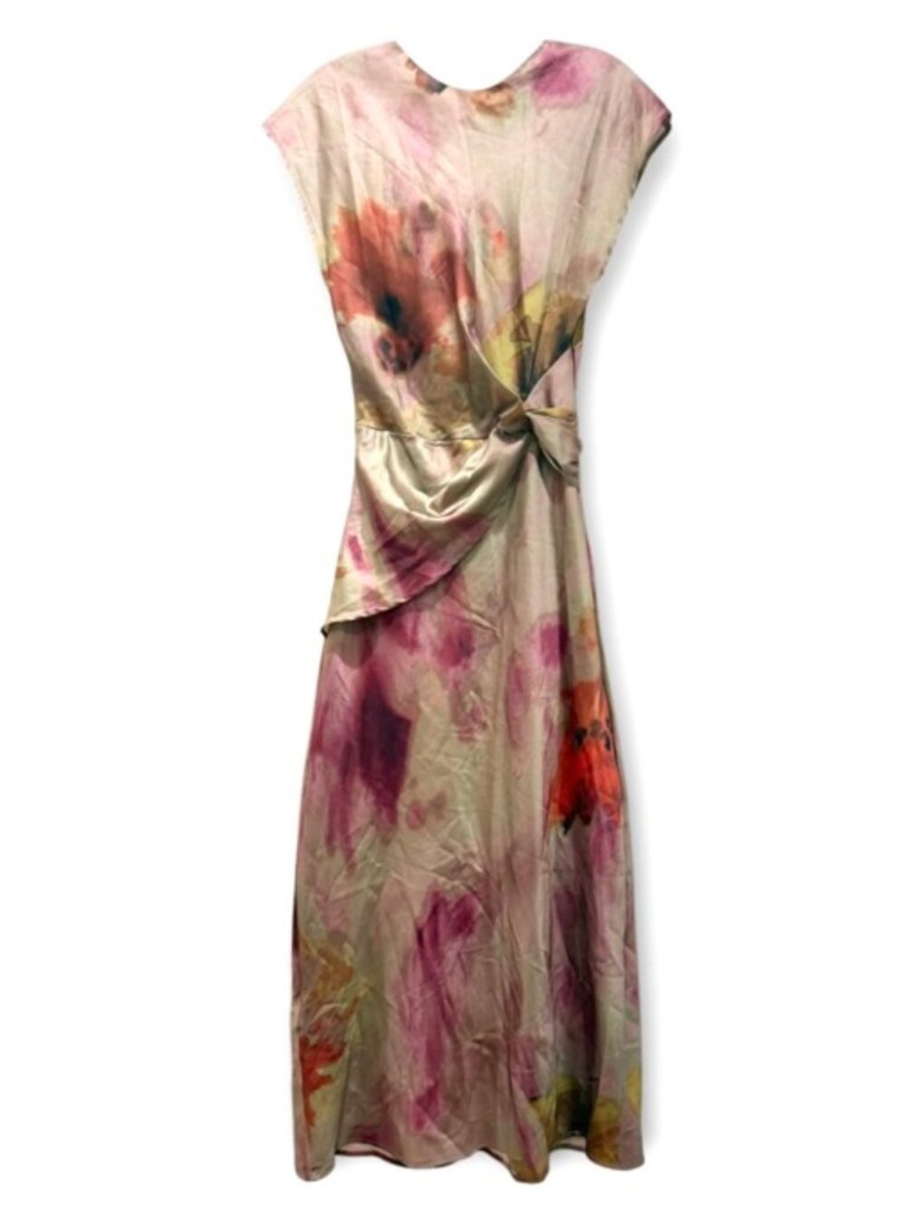 New! Micas Tie Dye Ruched Cut Out Button Twist Knot Midi Dress Sz XS